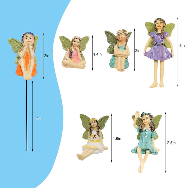 Set med 6 Mini-älvor för Fe-trädgårdar - Dekorationer för Utomhus, Trädgård, Gräsmatta, Hem