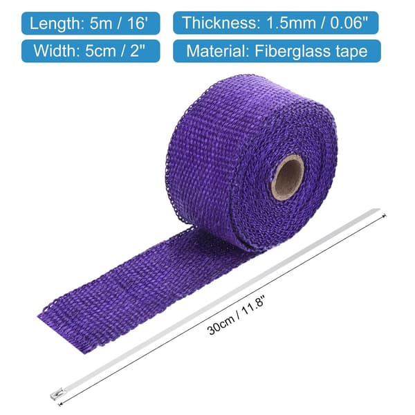 Glasfiber udstødningsindpakningstape 2\" x 16' lilla med 4 stropper Light Blue 0.03 inch