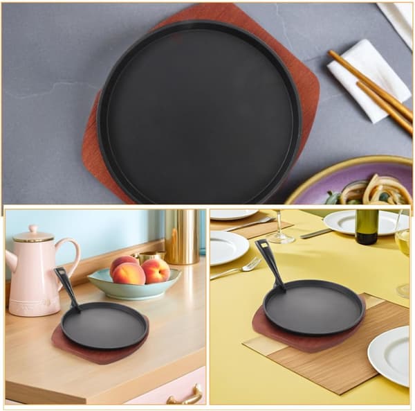 Støpejern Fajitafat Sett Støpejern Sizzling Biffplate Rund Form Estetisk Design