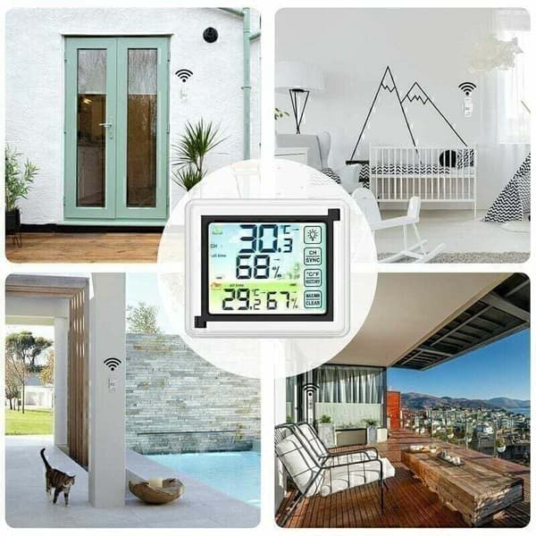 Wireless Weather Station with Outdoor Sensor Digital Thermometer and Hygrometer Indoor Outdoor Adjustable Backlight with Large LCD Screen for Home