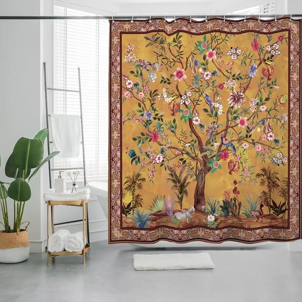 Baderomsgardin Fargerik Boho Blomstertrykk Vakker Lett Poly