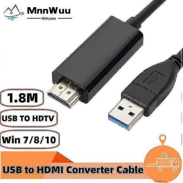 1,8 m USB–HDMI-sovitinkaapeli, USB 2.0 A-tyypin uros–HDMI-urosmuunnin, uusi