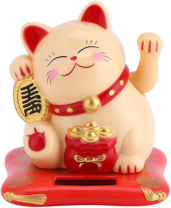 Solar Powered Lucky Cat Cute Waving Arm Cat Home Display Car Decor (Yellow)