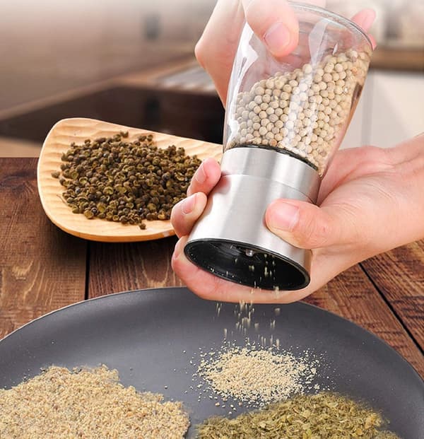 Peppar- och saltkvarnset, kryddkvarn i rostfritt stål, 2 justerbara