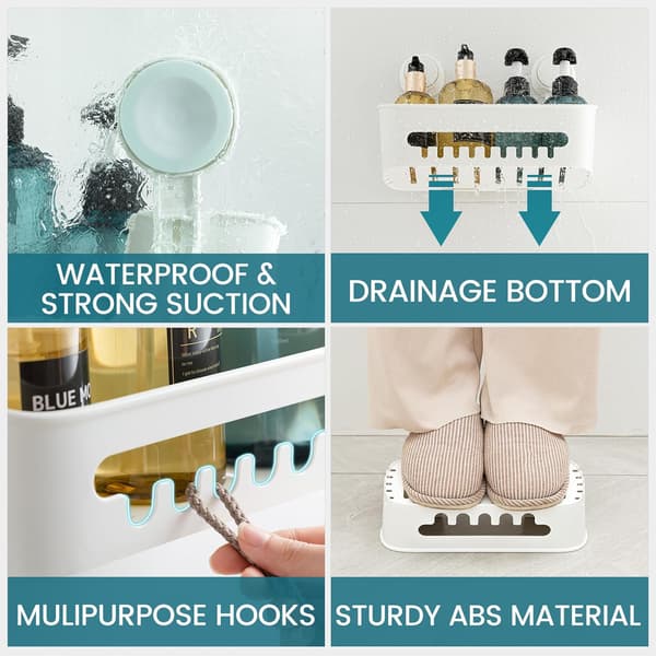 Corner Shower Shelf with Suction Cup, Robust Bathroom Shelf with Vacuum Suction Cup, Removable Storage Basket (No Drilling Required) for Shampoo