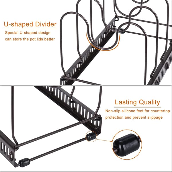Brown Extendable Pot Organizer with 10 Adjustable Compartments