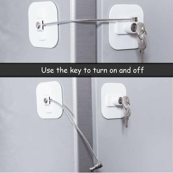 Refrigerator Lock, Freezer Lock, with Key for Child Safety, Lock for Locking Refrigerator and Cabinets (1 Set) White