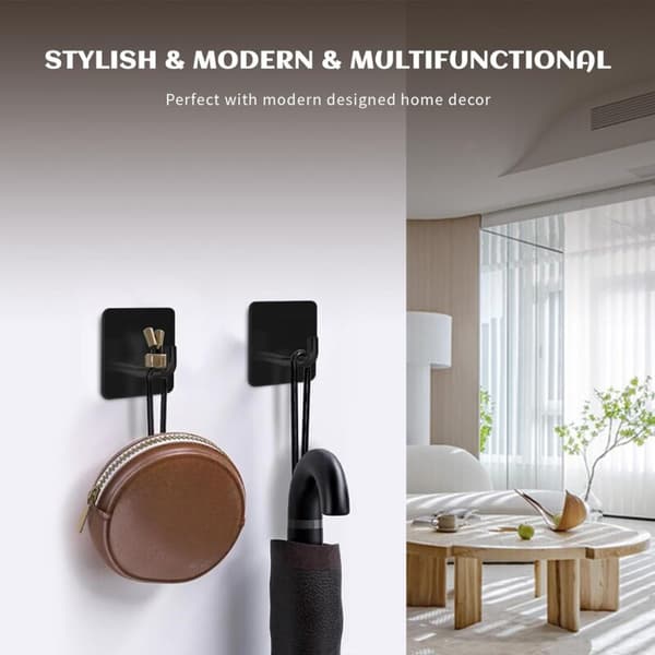 Self-adhesive towel hooks, for hanging bathrobes, coats, wall hooks, stainless steel, 4-pack (black)
