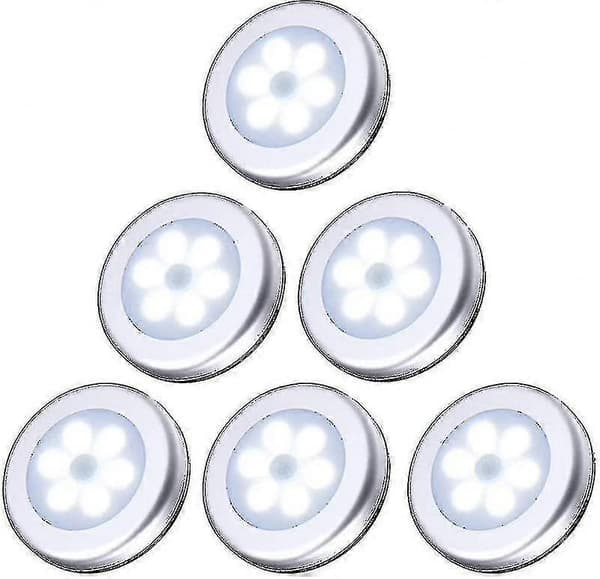 6-pakning bevegelsessensorlampe. Garderobelampe. LED-sensorlamper. Batteridrevet Newway