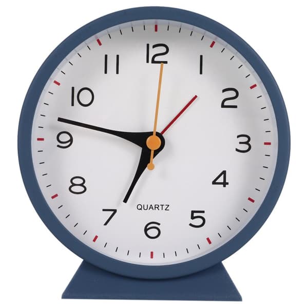 4.5 inch Antique Battery Operated Analog Alarm Clock, Small Silent Metal Bedside Desk Clock with Light (Blue)