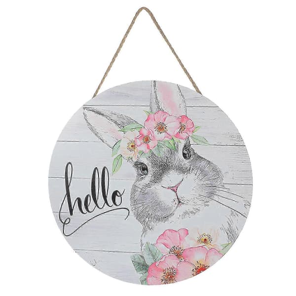 Round Easter Wooden Sign Easter Wooden Hanging Plaque Easter Door Sign Easter Welcome Sign