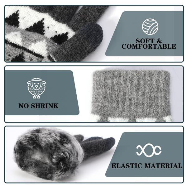 Winter Warm Printed Wool Gloves with Touch Screen Function, Soft Fleece Gloves for Typing and Texting