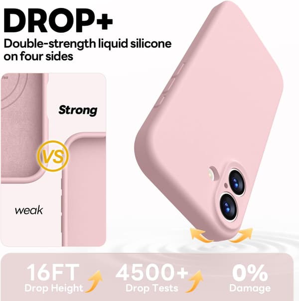 Magnetisk flydende silikoneetui til iPhone 17, stødsikkert og fuld dækning, unisex, lyserød, 6,3 tommer.