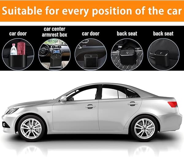 (Black) Small Car Trash Can, Car Trash Can with Lid, Waterproof