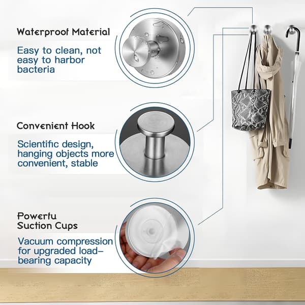 4 pcs Suction Cups without Drilling, Stainless Steel Suction Cups, Bathroom Suction Hooks | Reusable Bath Towel Hooks, Suction Cups, Shower Hooks