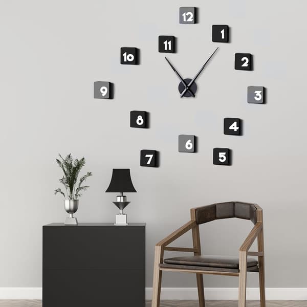 Large 3D Wall Clock with Hands, DIY Silent Metal Wall Clock Black, Movement without Numbers, Decoration (70-100 cm)