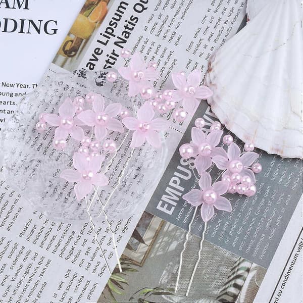 Pärlbrud Bryllup Hårnåler Blå Perle Hårpynt Brud Blomst Hodeplagg Brudepike Hårtilbehør for Kvinner og Jenter (3-pakning) (Rosa)