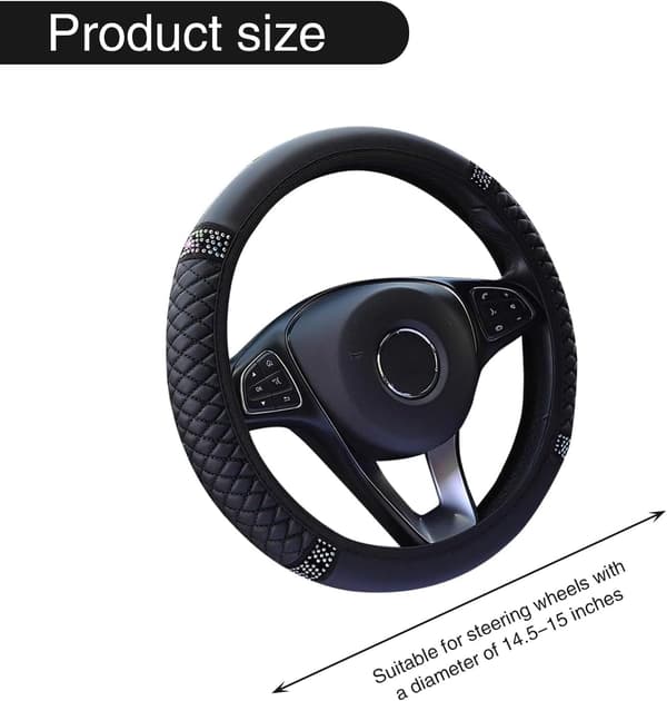 1 pc Diamond Leather Stretch Non-slip Protective Cover (Without Inner Ring), Decorative Accessories, Suitable for Most Car Models (Black)