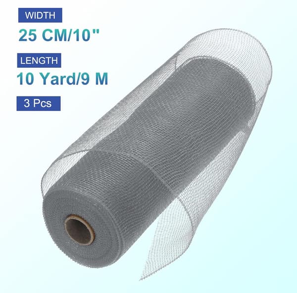 3 stk. 10 tommer Poly Burlap Mesh til kranse, dekorativt stofbånd til efterår, påske, jul, blomstersløjfer, grå Black 4 x 20 x 15.5 mm