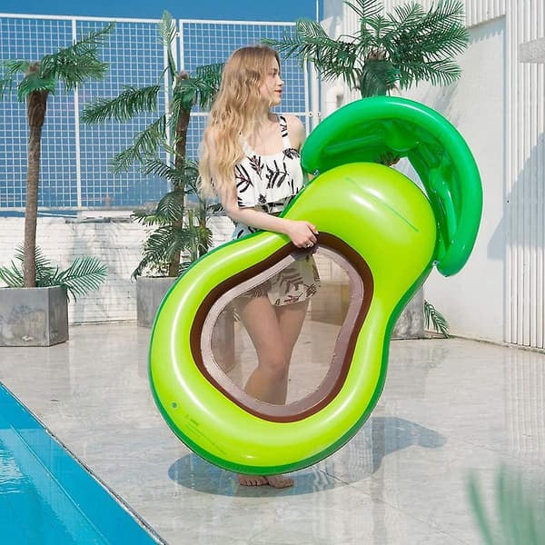 Avocado Pool Float with Canopy for Kids, 119 cm x 77 cm Inflatable Avocado Pool Float with Shade, Water Fun Large Inflatable Summer Beach Bath Float