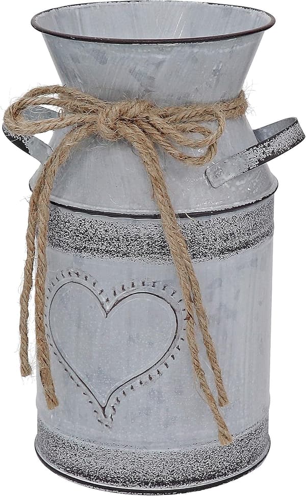 Metall Shabby Chic Blomvas Rustik Kannvas Vintage Grå Vas 19 cm H