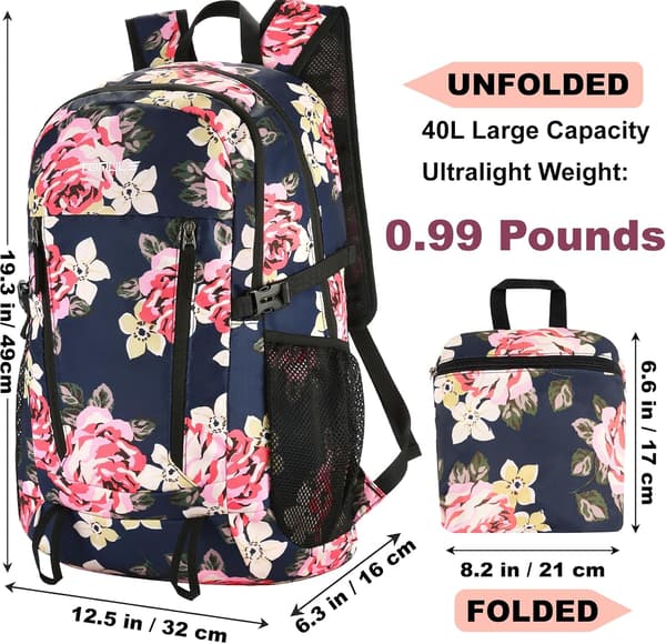 Foldable Hiking Backpack, Waterproof Backpack for Men, Lightweight Backpack for Women for Travel Pink pink
