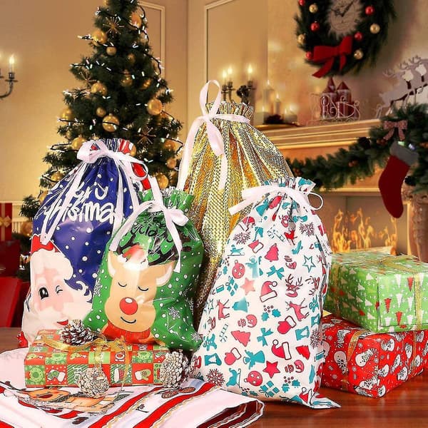 Julklappspåsar med dragsko 30 st Blandade julklappsinslagningspåsar Uppgraderad julgodis