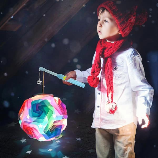 Lantern Craft Set, St Martin Lantern, Portable LED Lantern for Kids, Lantern with Lantern Stick DIY Lantern Set Pink Pink