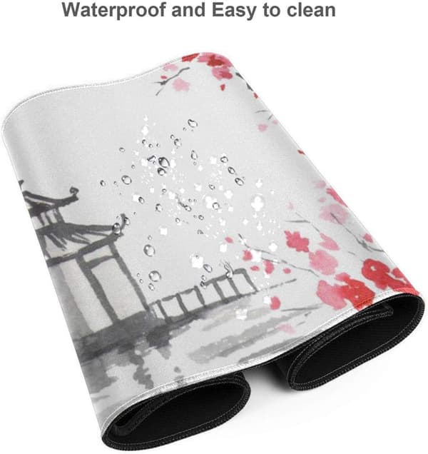 Gaming musematte XL japansk maleri kirsebærblomst utvidet stor musematte lang skrivebordsmatte med sydde kanter 800x300x2mm