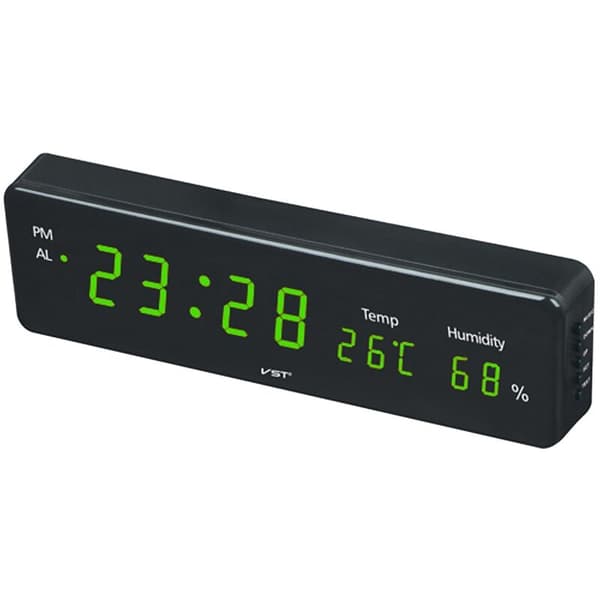 LED Digital Väggklocka Stor Skärm Elektronisk Sovrum med Termometer Hygrometer Skrivbordsklocka Bordsur Grön