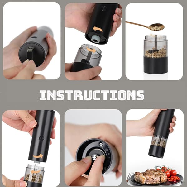 2-piece Electric Salt and Pepper Grinder Set with Storage Base, Refillable Spice Grinder, 4-Level Adjustable Pepper Mill for Kitchen