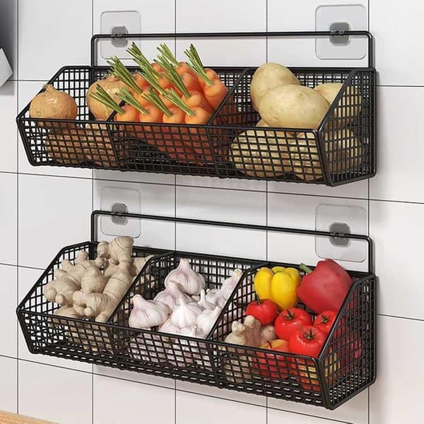 Wall-mounted Kitchen Storage Shelf, Punch-free Onion, Ginger, Garlic, Spice Rack, Iron Wall-mounted Drain Basket