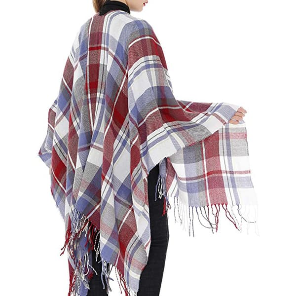 Dame varm sjal wrap åben front poncho kappe farveblok sjal
