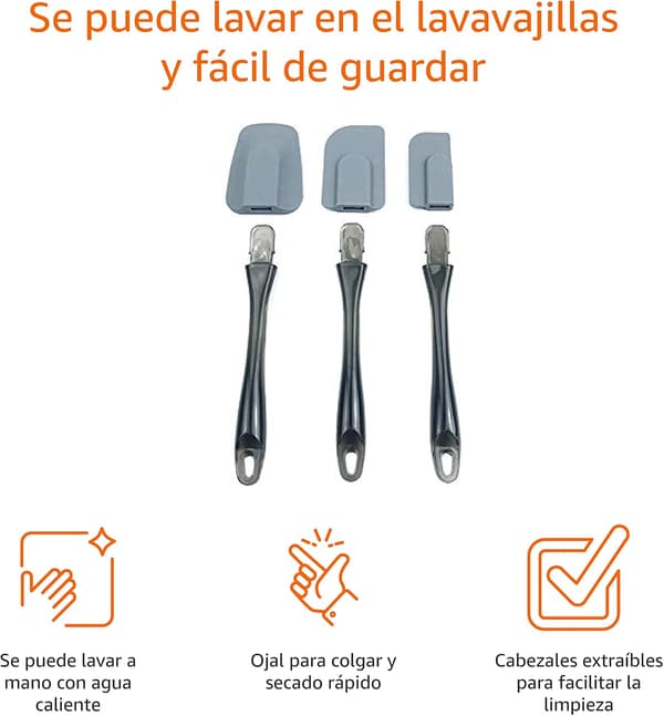 Basics Rectangular Silicone Spatulas, Set of 3, Small, Medium, Large, Grey