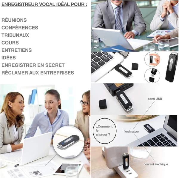 USB Digital Diktafon - 8GB Mini Bærbar Diktafon - Ideell Lydopptaker for