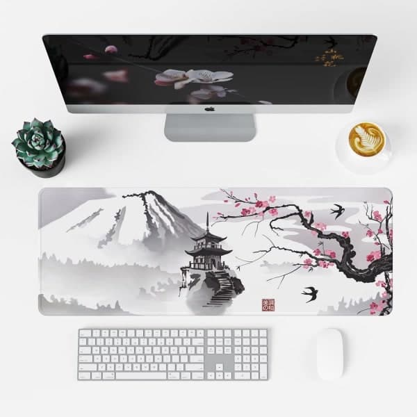 Japansk Kirsebærblomst Musemåtte (80 x 30 x 0,3 cm) Udvidet Stor Musemåtte Skrivebordsunderlag, Syet Kant Musemåtte, Gaming Musemåtte XL