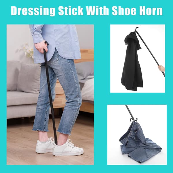 35.5\" Long Dressing Stick, Long Handle Shoe Horn for Seniors, Sock Remover, Adjustable, for Disabled and People with Back Problems