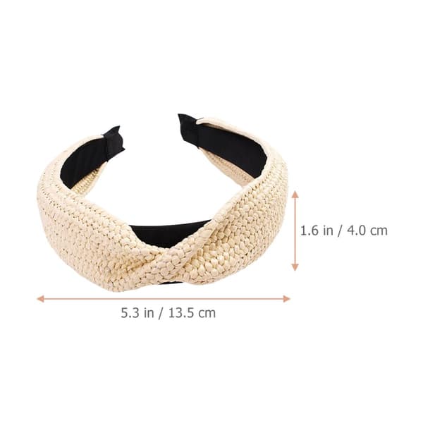 4 stk. kvinder Raffia Pandebånd Knyttede Brede Hårbånd til Strandfest og Ansigtsvask, Pink Lysebeige Strå Hår Tilbehør
