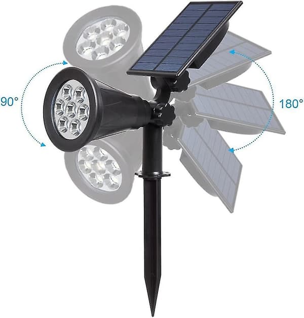 7 LED 2-i-1 solcellelampe, 3000k trådløs vanntett Ip55 hagelampe med solcellepanel 180 dimbar