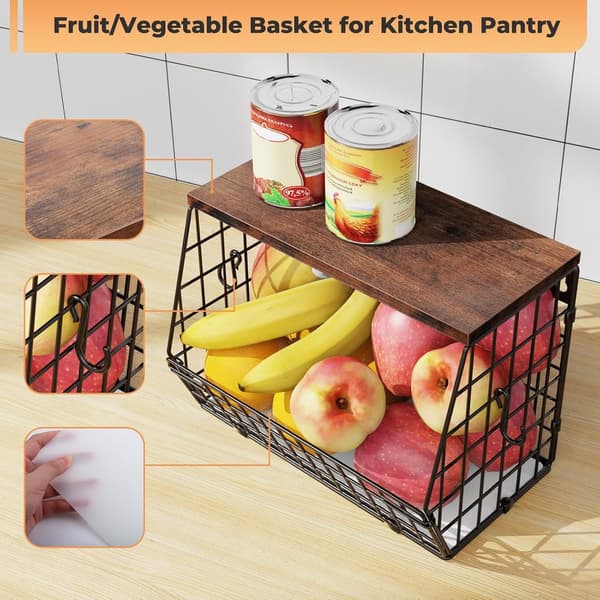 Wall Mounted Fruit Basket (30*15.5*21.6 cm), Stackable Wall Mounted Fruit Basket, Kitchen Vegetable Rack, Metal Fruit Basket, Black_yu