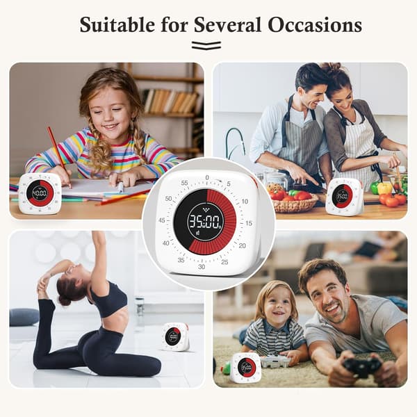 Rechargeable Visual Timer with Enhanced 60-Minute Countdown and Count-Up Timer for Kids Learning Kitchen Cooking Office