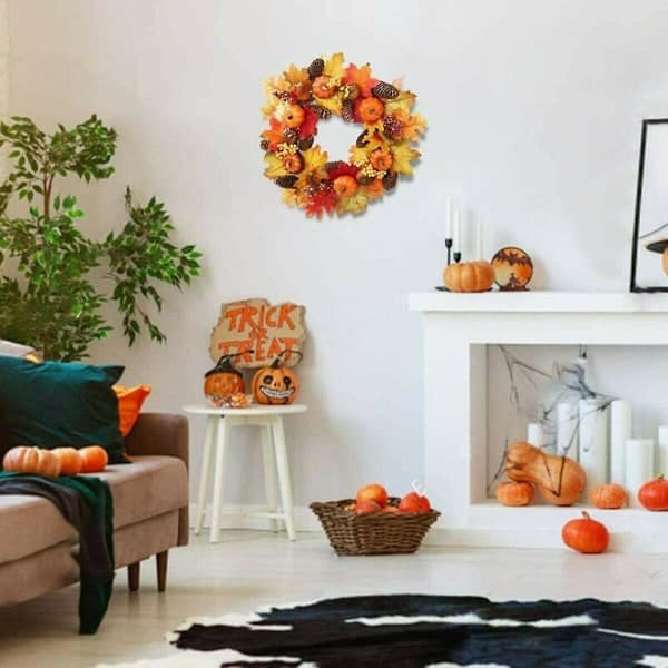 Jul, Thanksgiving, Höst Lönnlöv Pumpa Familjefest Dekoration Krans 40CM-tfrf