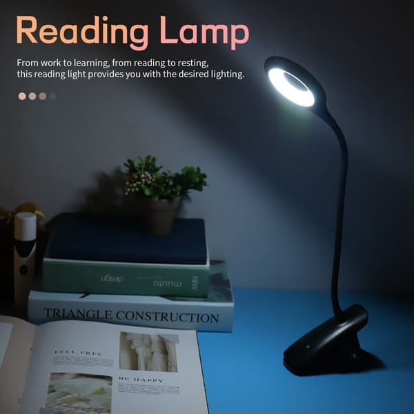 Bedside Clamp Reading Lamp, 36 LED Clip Light, USB Rechargeable Book Light with 5 Color Temperatures, Touch Control