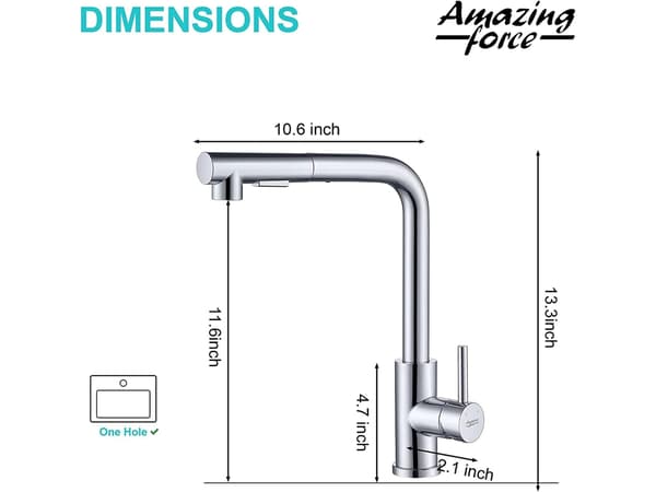 Kitchen Faucet with 150 cm Pull-Out Spray Head, 2 Spray Modes, Chrome Stainless Steel, Easy DIY Installation for EU AU CA