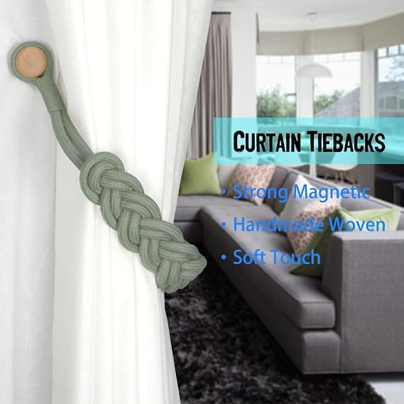 Gardinklämmor Magnetisk Vævet Gardinholder Draperi Tiebacks (Sølvgrå - 2-pak)