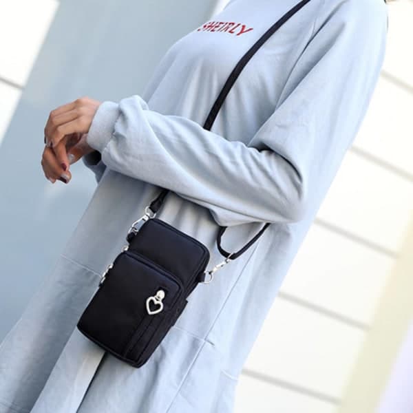 Kvinders mobiltelefonpung skuldertaske crossbody sort