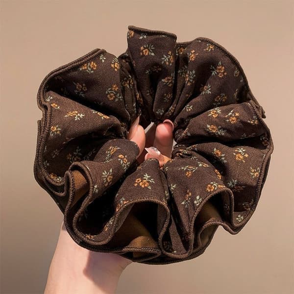 Rutig Spets Scrunchie — Elastisk Hårsnodd & Modeaccessoar*37# Blommig Brun Dobbeltlags Scrunchie Hårsnodd, cirka 15cm**37# 37# 37#