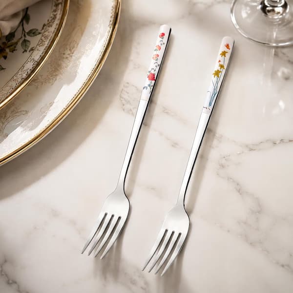 4 stk. 8\" koreanske middagsgafler 18/10 rustfrit stål salatgaffel blomstermønster