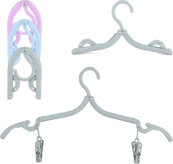 5 Grå Kuffert Bøjler Sammenklappeligt Design med Nederdel Bukseclips, Bærbar & Sammenklappelig