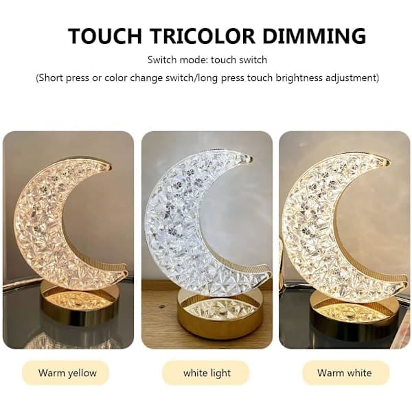 BomKra Crystal Moon LED Table Lamp Touch Control Decorative Romantic Night Light USB Rechargeable Atmosphere Bedside Lamp with 3 Levels